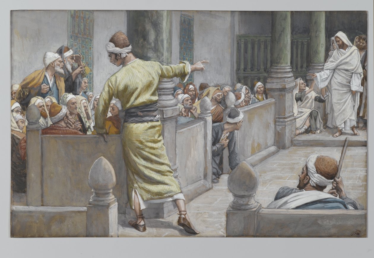 De genezen blinde man vertelt zijn verhaal aan de Joden door James Jacques Joseph Tissot