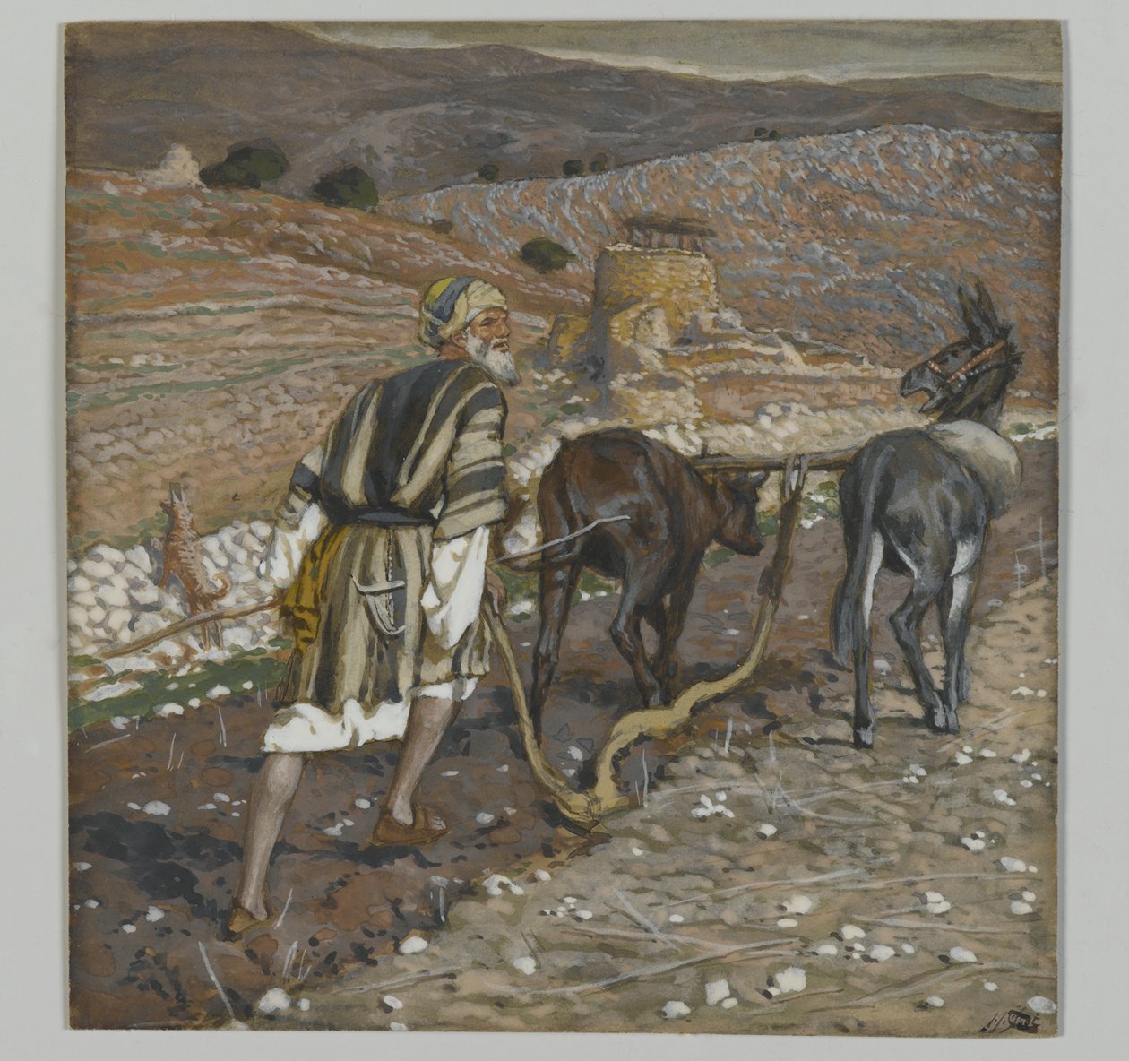 De man bij de ploeg, illustratie uit Het leven van onze Heer Jezus Christus door James Jacques Joseph Tissot