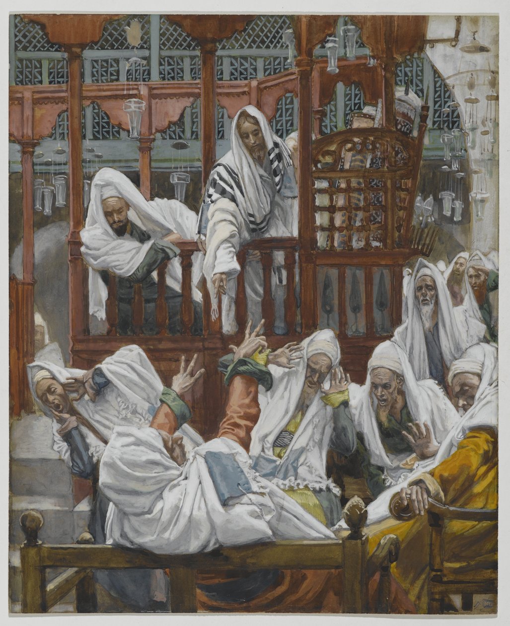 De bezeten man in de synagoge, illustratie uit Het leven van onze Heer Jezus Christus door James Jacques Joseph Tissot