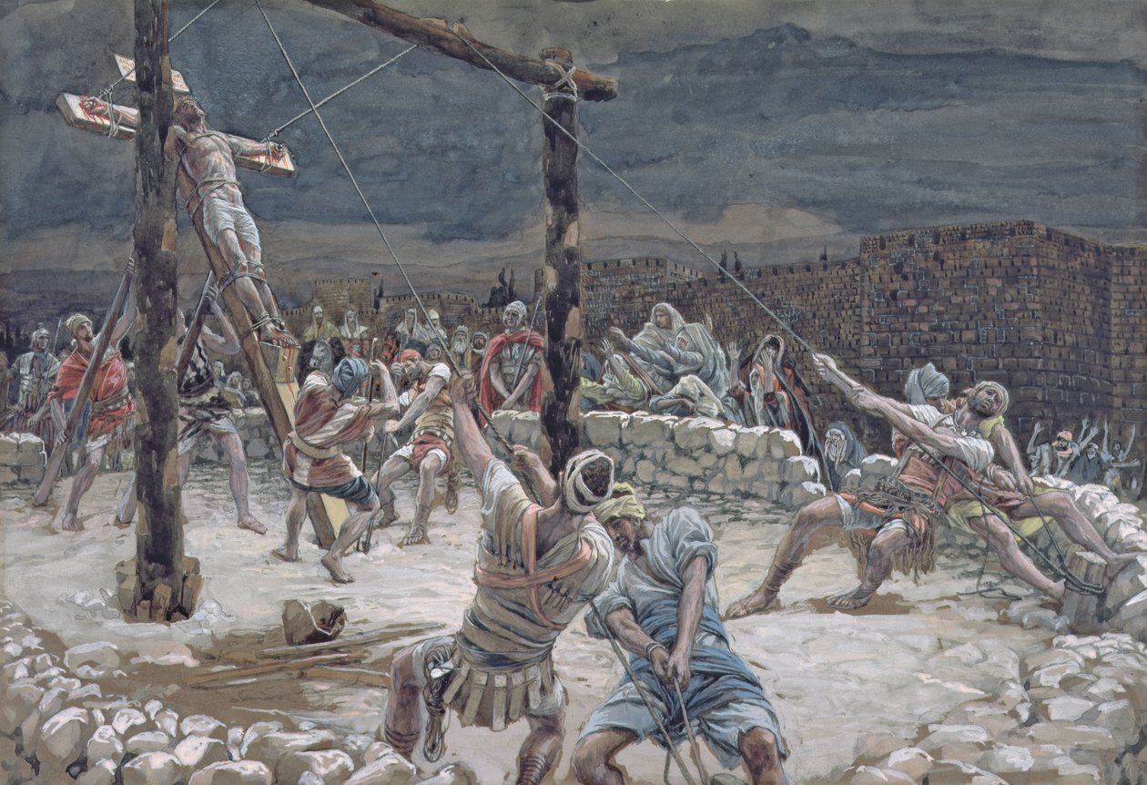 De oprichting van het kruis, illustratie voor Het leven van Christus door James Jacques Joseph Tissot
