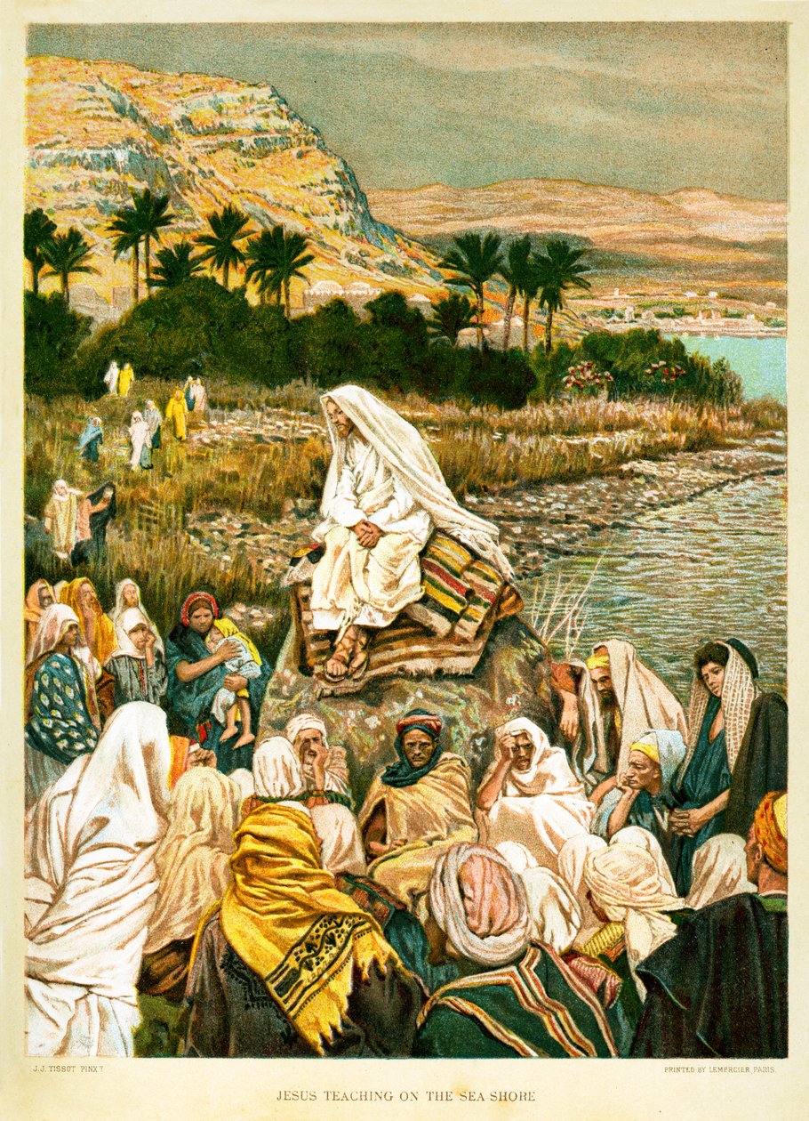 Jezus onderwijst aan de zee-oever - Sint Marcus - Bijbel door James Jacques Joseph after Tissot