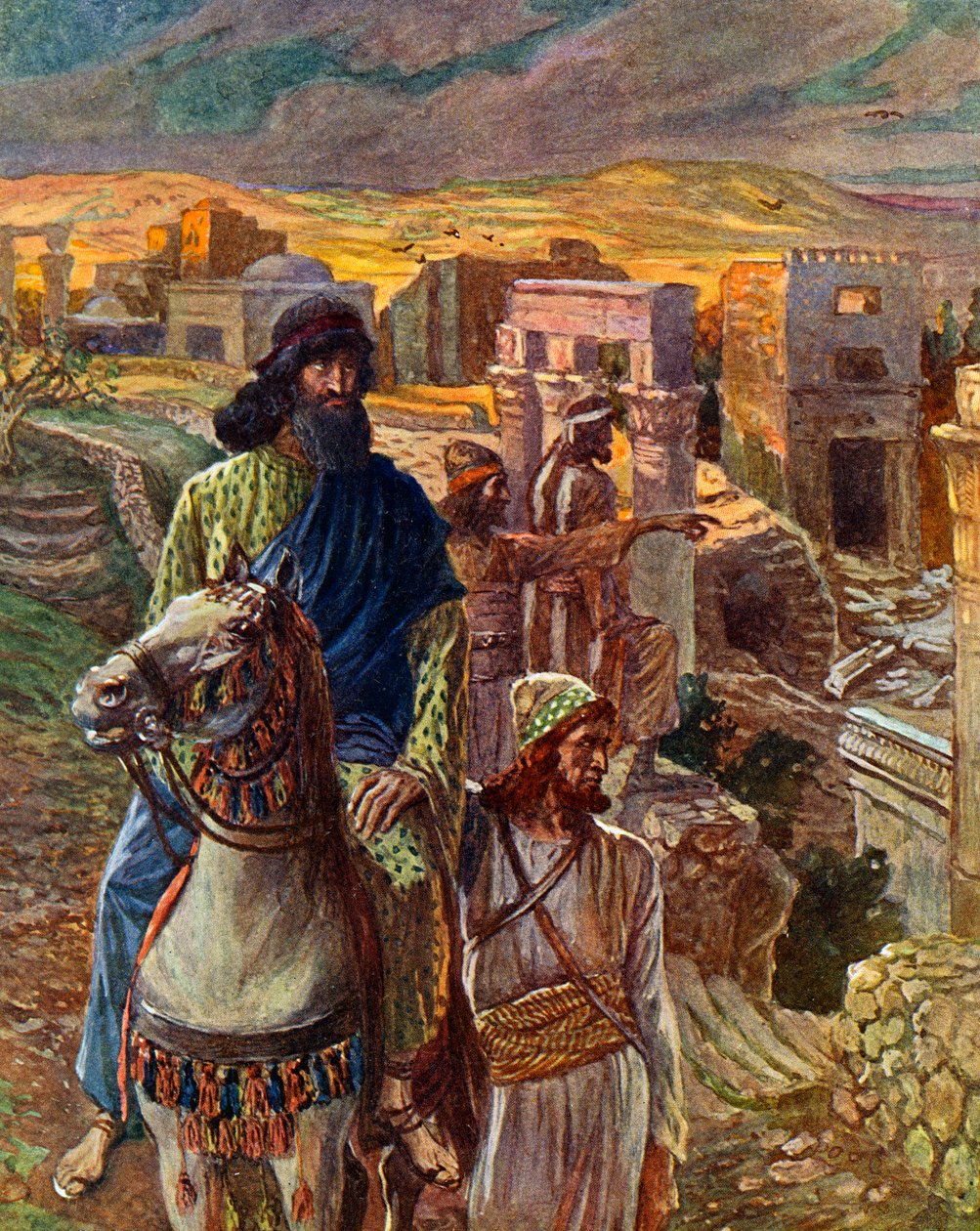Nehemia kijkt naar de ruïnes van Jeruzalem - Bijbel door James Jacques Joseph after Tissot