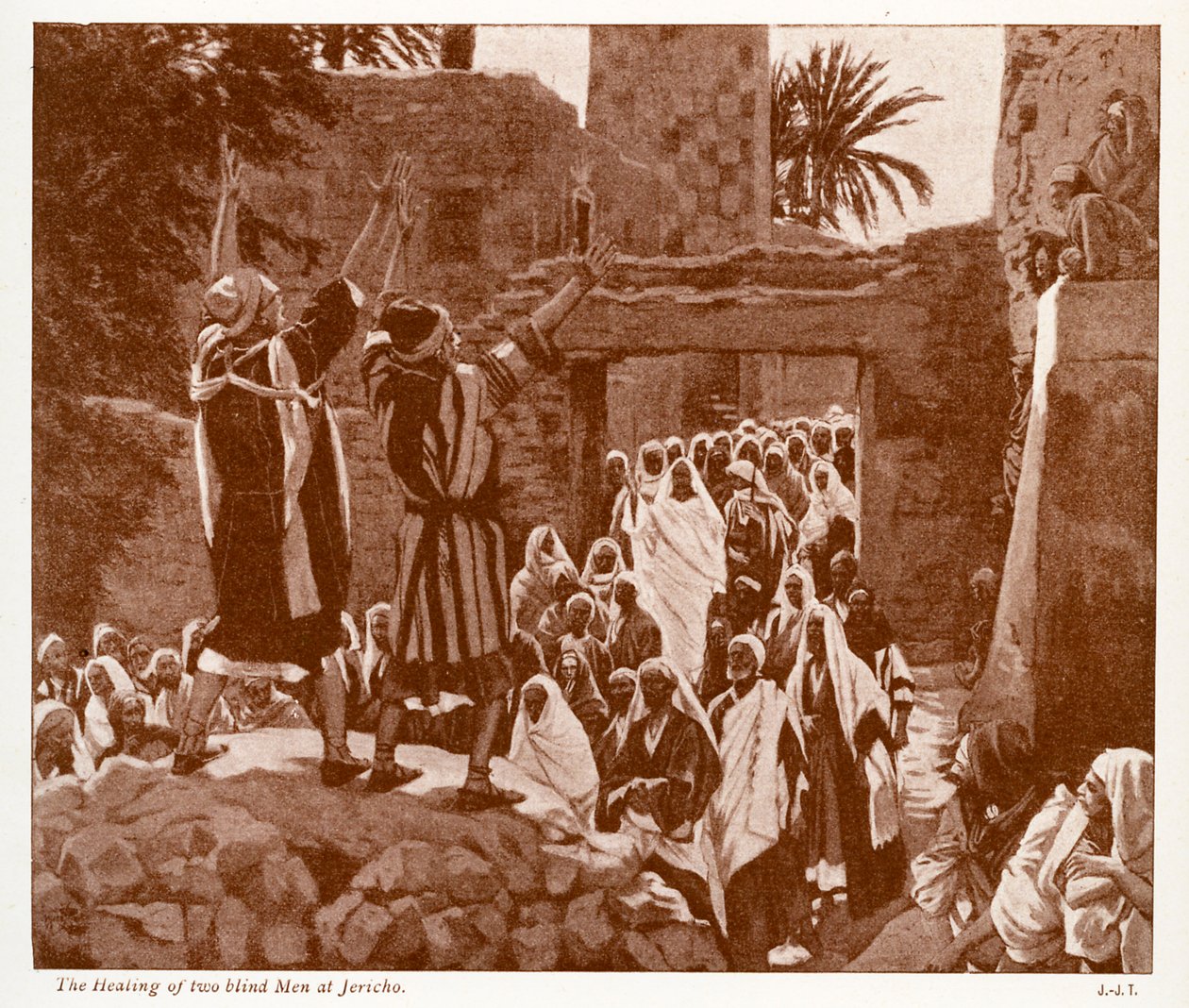 De genezing van twee blinden in Jericho - Bijbel door James Jacques Joseph after Tissot