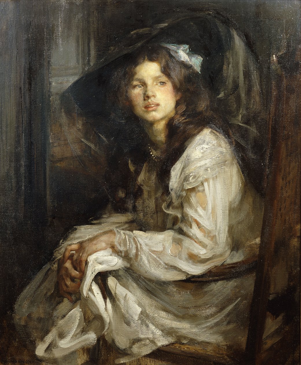 Meisje zittend in een stoel door James Jebusa Shannon
