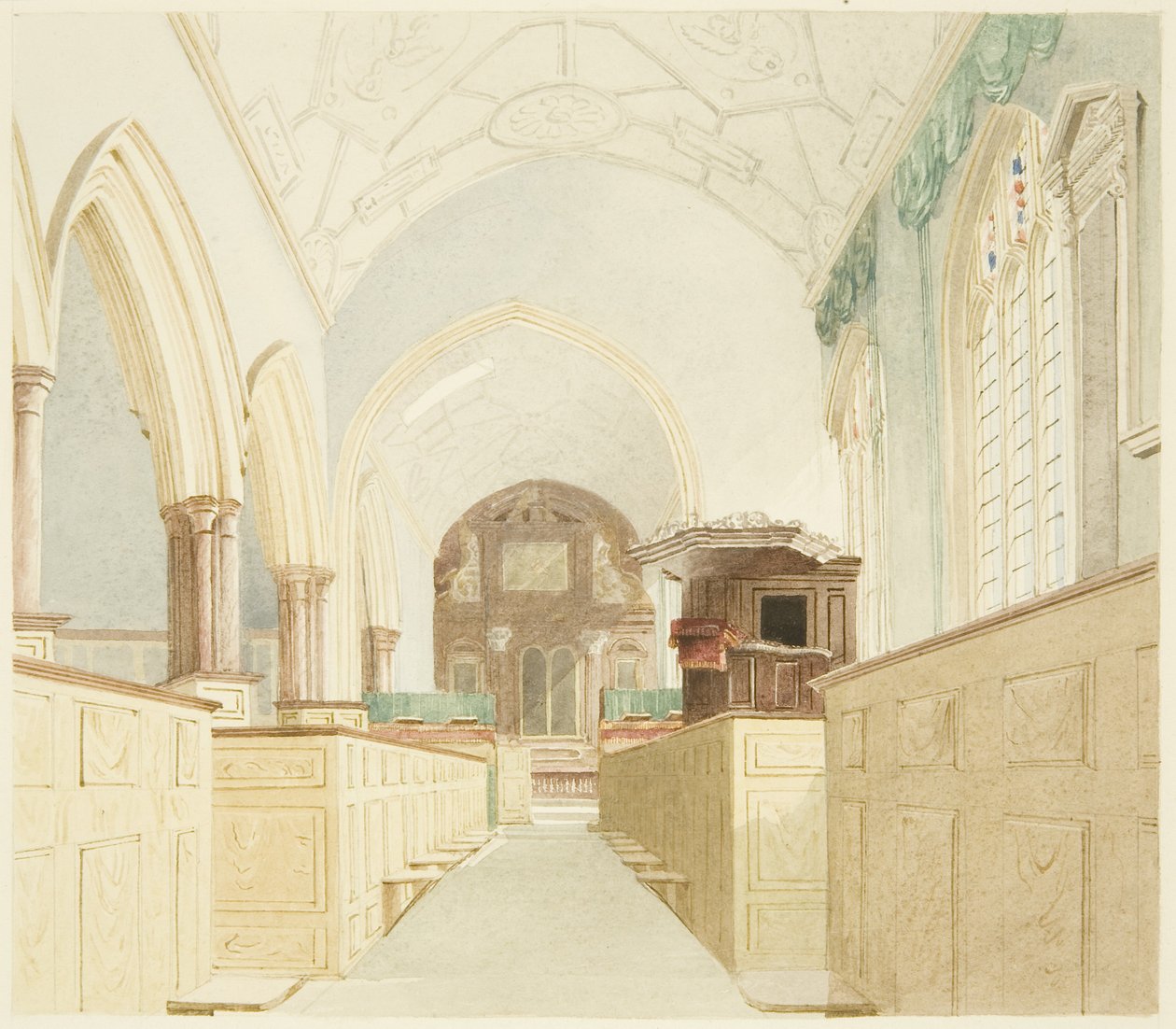 Interieur van St. Mary-le-Port Kerk door James Johnson