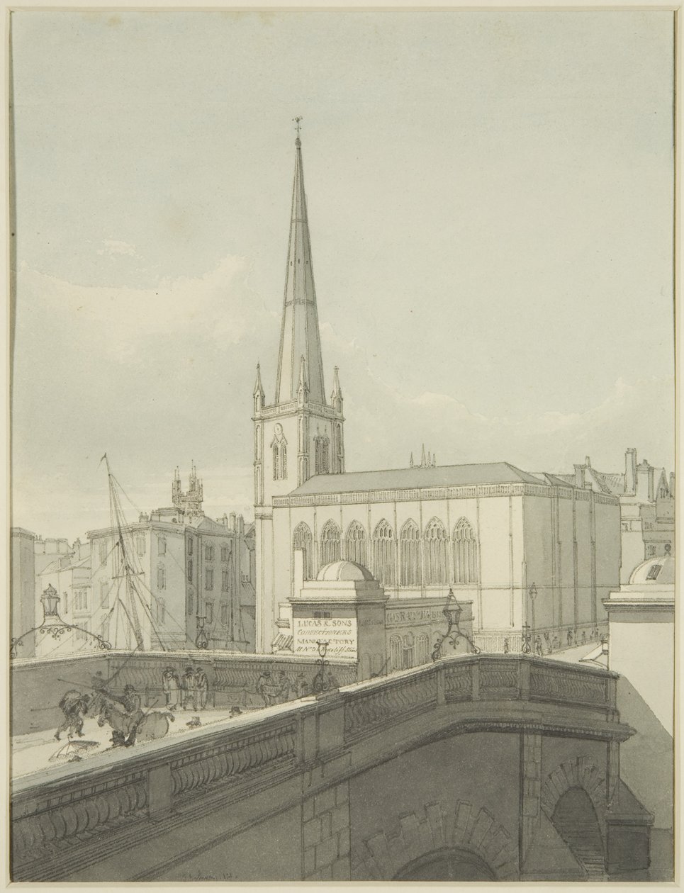 St Nicholas Church en deel van Bristol Bridge door James Johnson