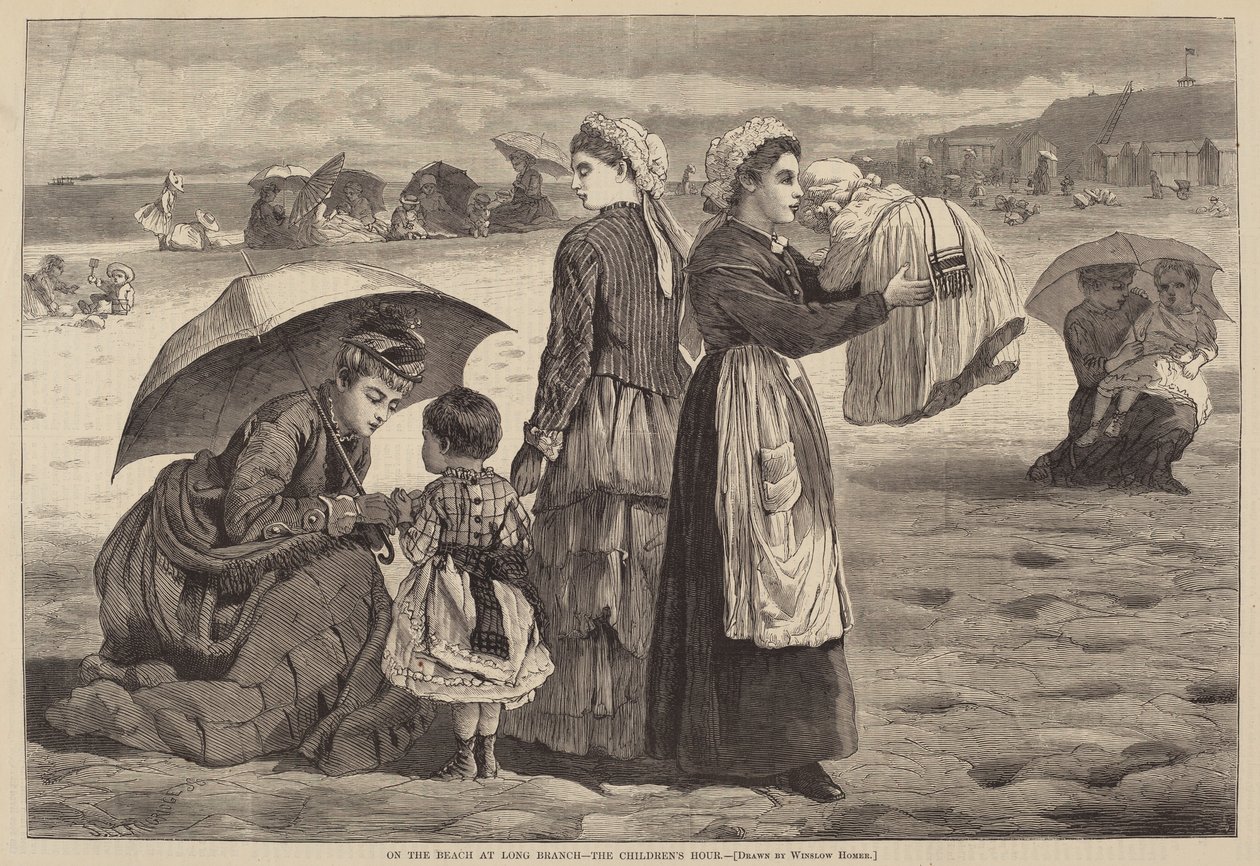 Op het strand bij Long Branch - Het kinderuurtje door James L. Langridge after Winslow Homer