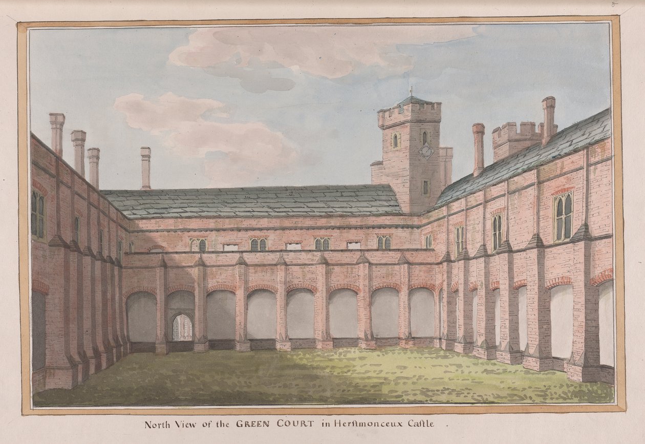 Herstmonceux Castle, East Sussex: Noordzicht van de Groene Hof door James Lambert  of Lewes