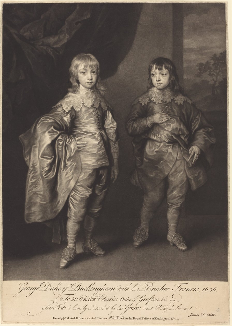 George Hertog van Buckingham met zijn broer Francis door James MacArdell after Sir Anthony van Dyck