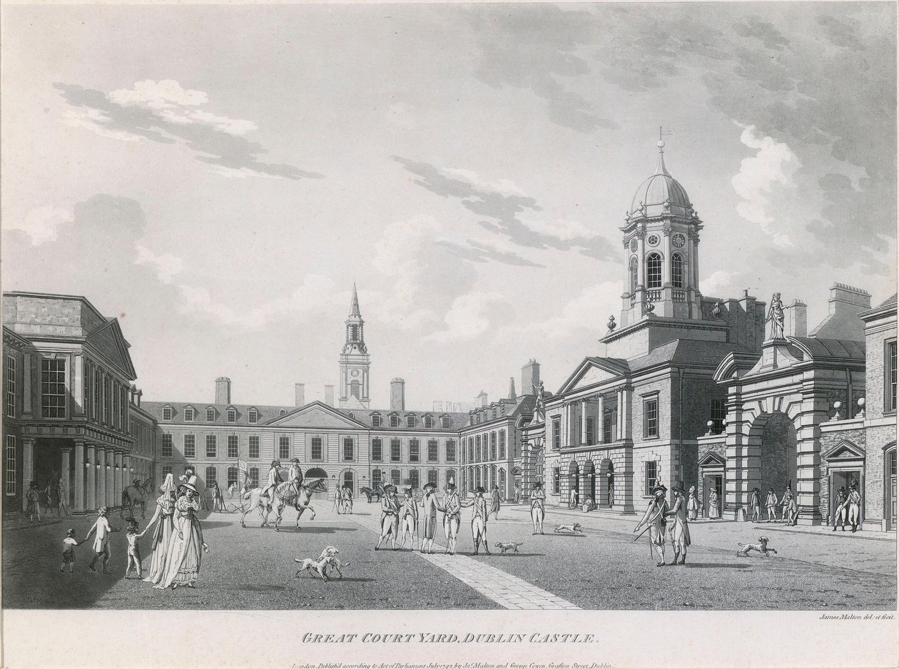 De bovenste binnenplaats, Dublin Castle door James Malton