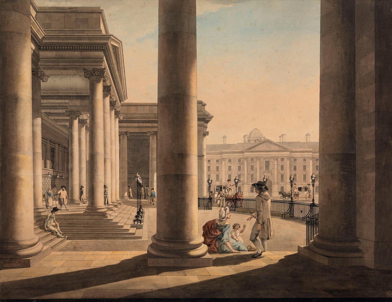 Trinity College, Dublin, vanaf de portiek van het parlementsgebouw door James Malton
