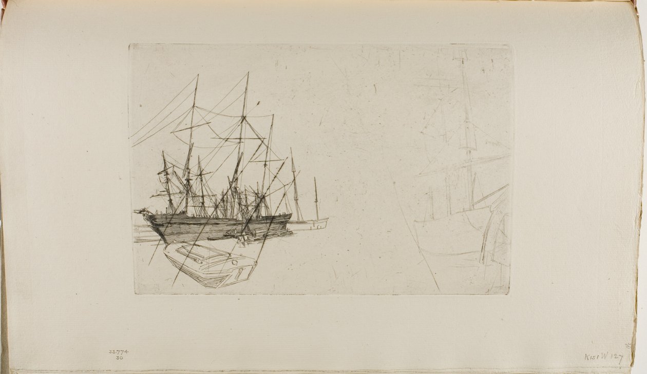 Een schets van schepen door James Abbott McNeill Whistler