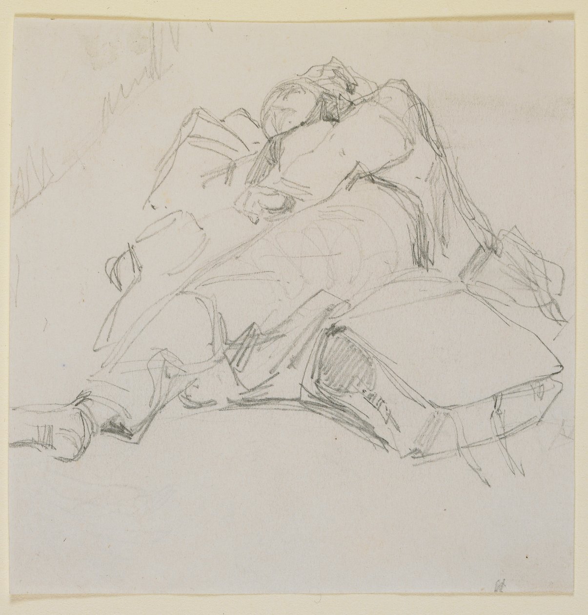 Een man die slaapt op een stapel bagage door James Abbott McNeill Whistler