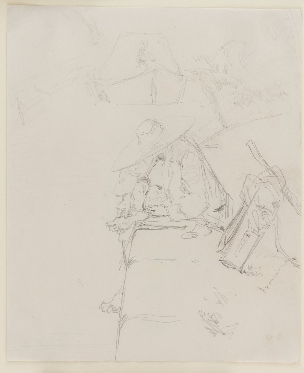 Een man zittend op de rand van een muur door James Abbott McNeill Whistler