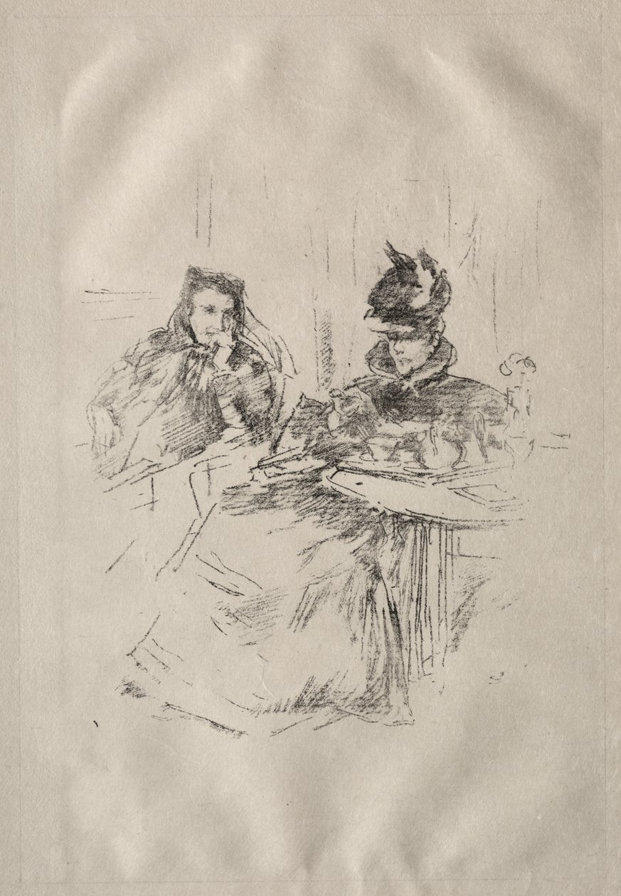 Afternoon Tea, mevrouw Phillips en mevrouw Charles Whibley door James McNeill Whistler