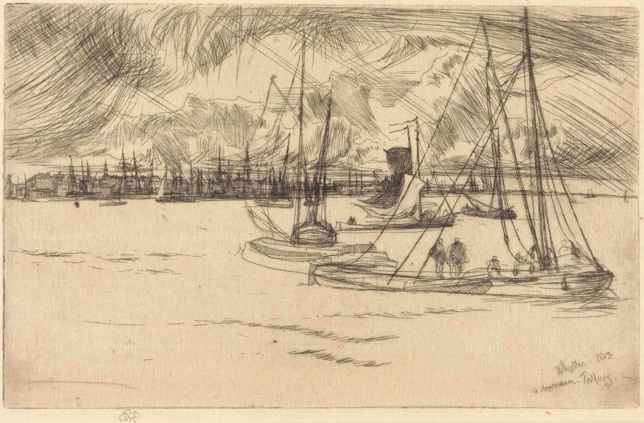 Amsterdam vanaf het Tolhuis door James McNeill Whistler