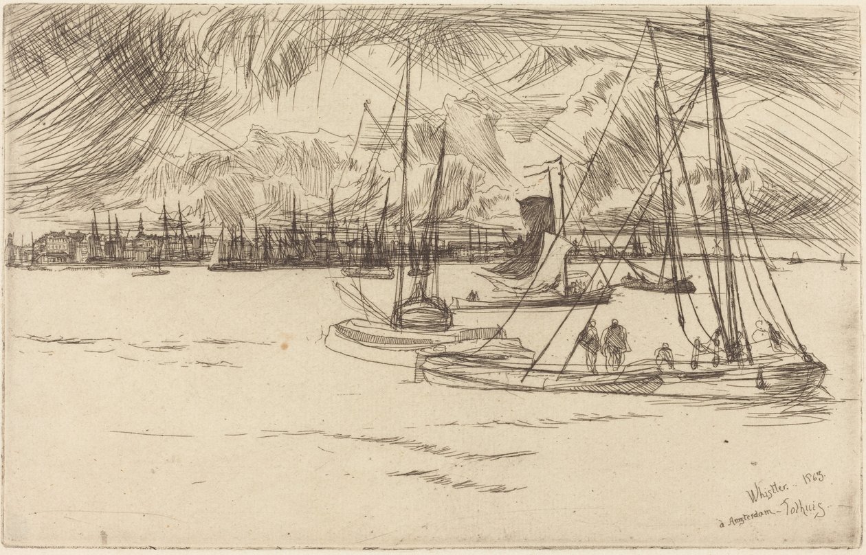 Amsterdam vanaf het Tolhuis door James McNeill Whistler