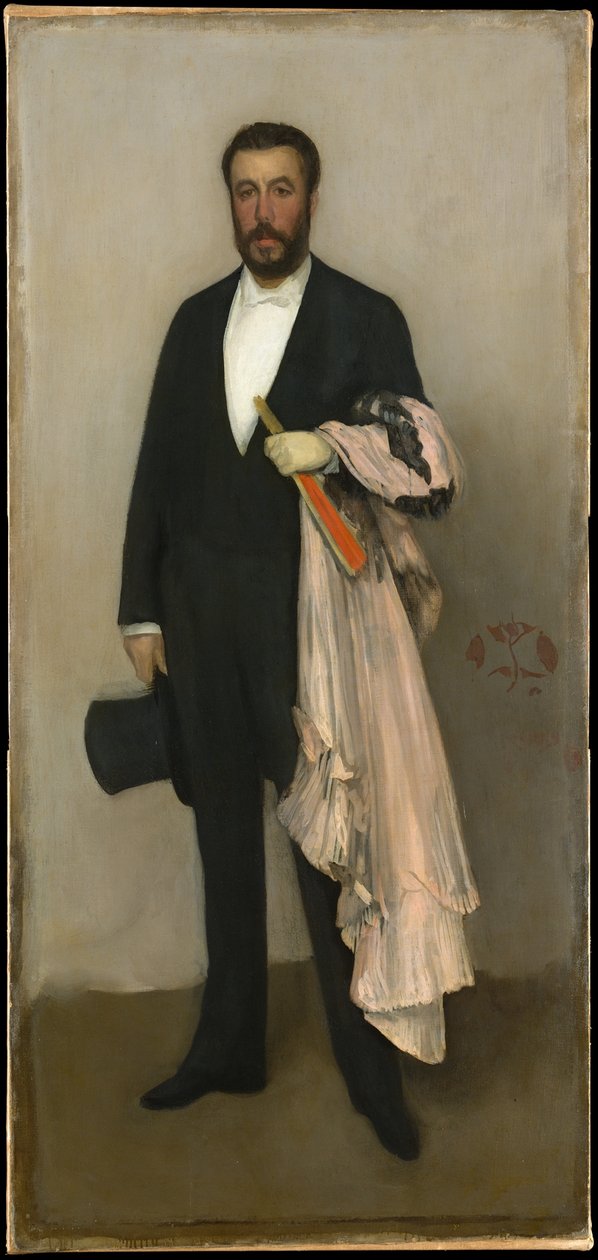 Compositie in huidskleur en zwart: Portret van Theodore Duret door James McNeill Whistler
