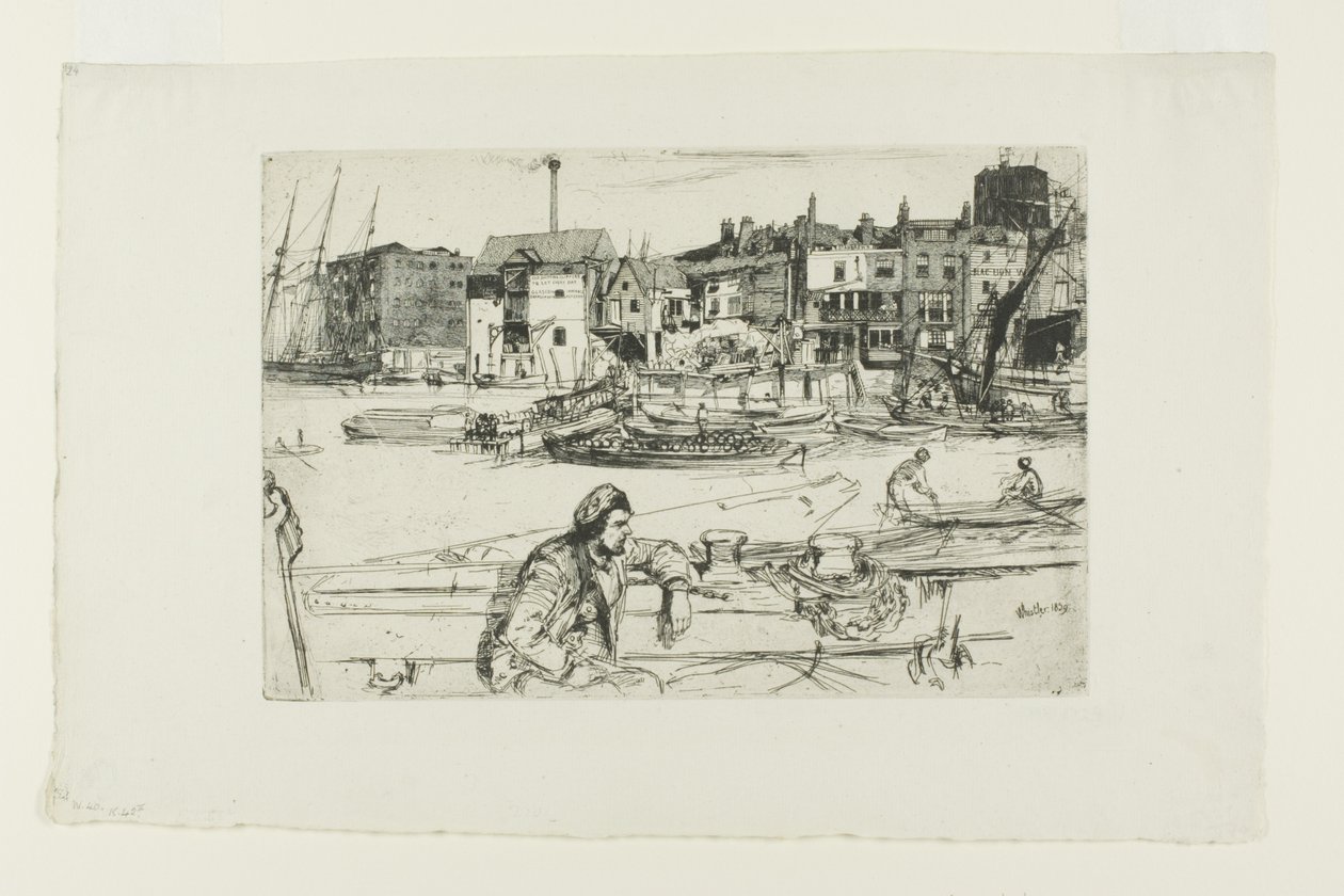 Black Lion Wharf, uit Een Serie van Zestien Etsen van Scènes aan de Theems (de "Thames Set") door James Abbott McNeill Whistler