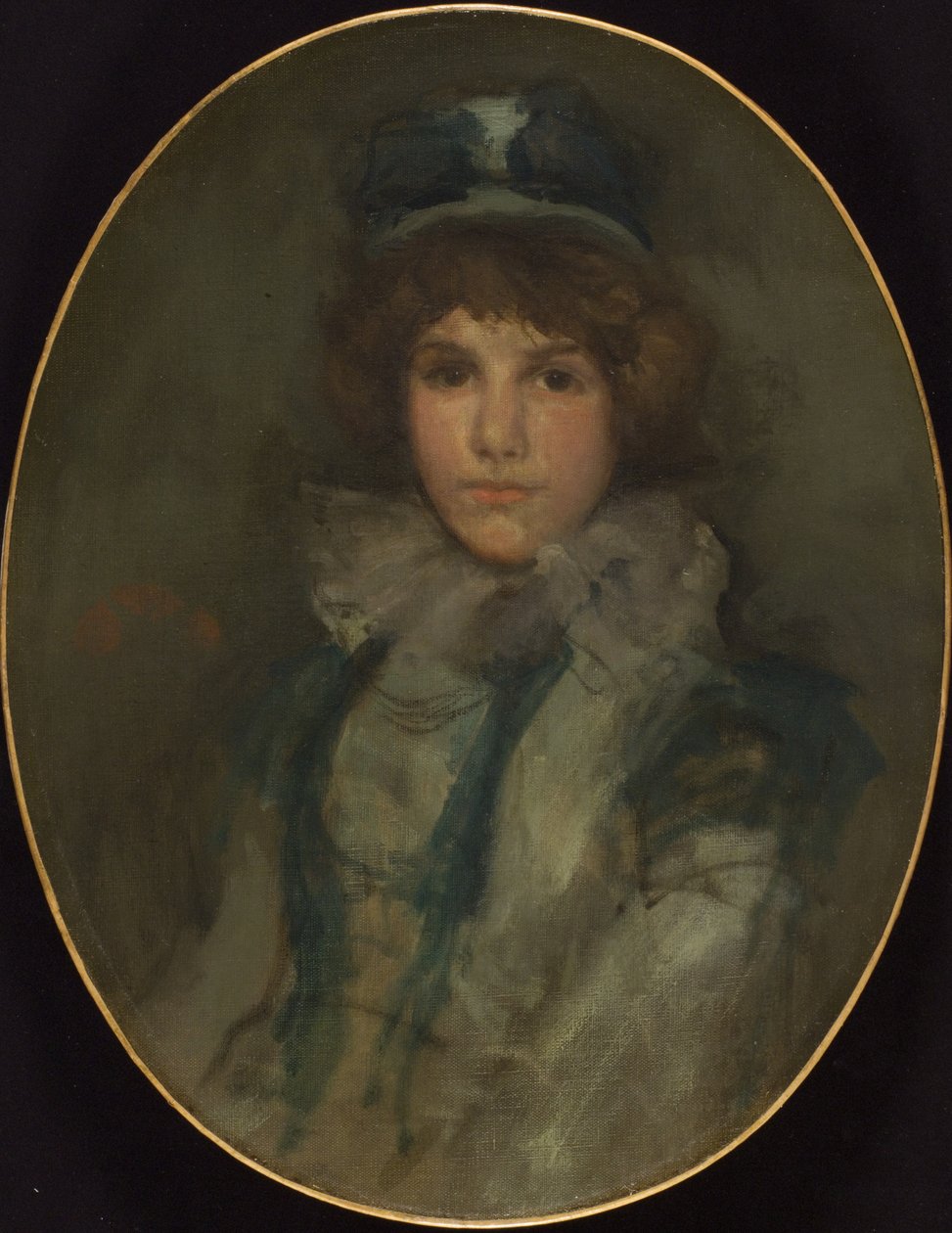 Blauw en koraal:  The Little Blue Bonnet door James McNeill Whistler
