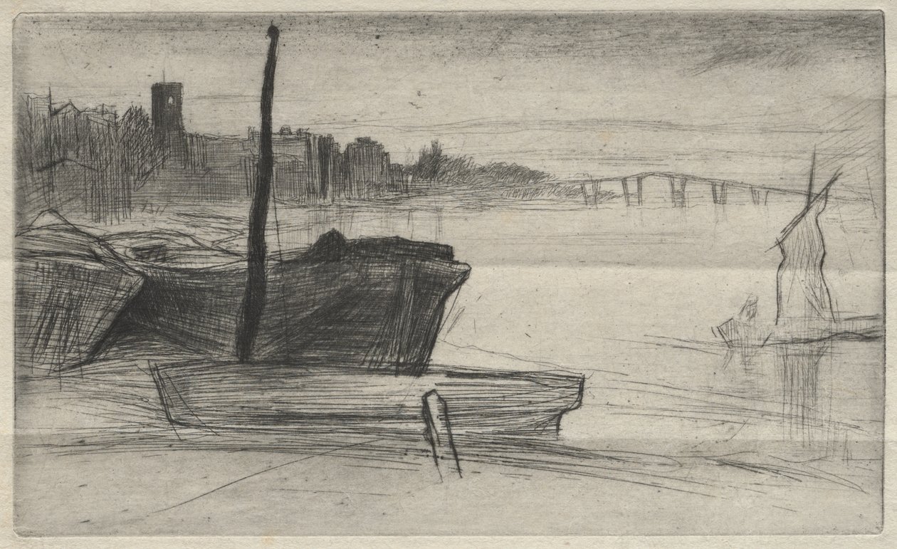 Chelsea Bridge en de kerk door James McNeill Whistler