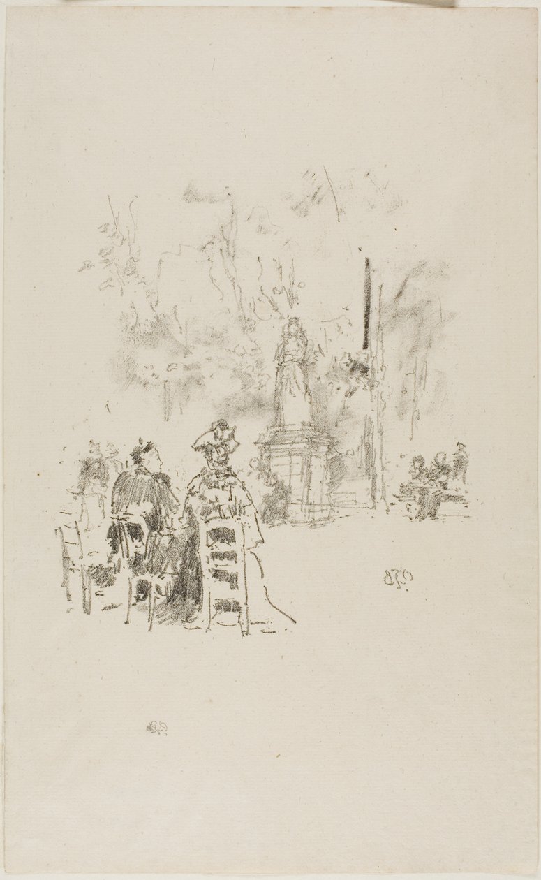 Gesprek onder het standbeeld, Luxemburgse Tuinen door James Abbott McNeill Whistler