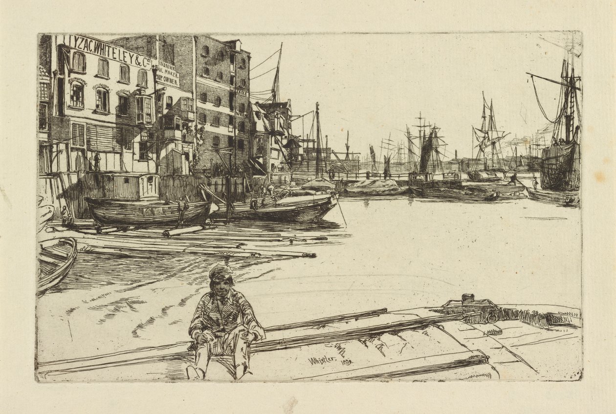 Eagle Wharf (Tyzac Whiteley en Co.) door James Abbott McNeill Whistler
