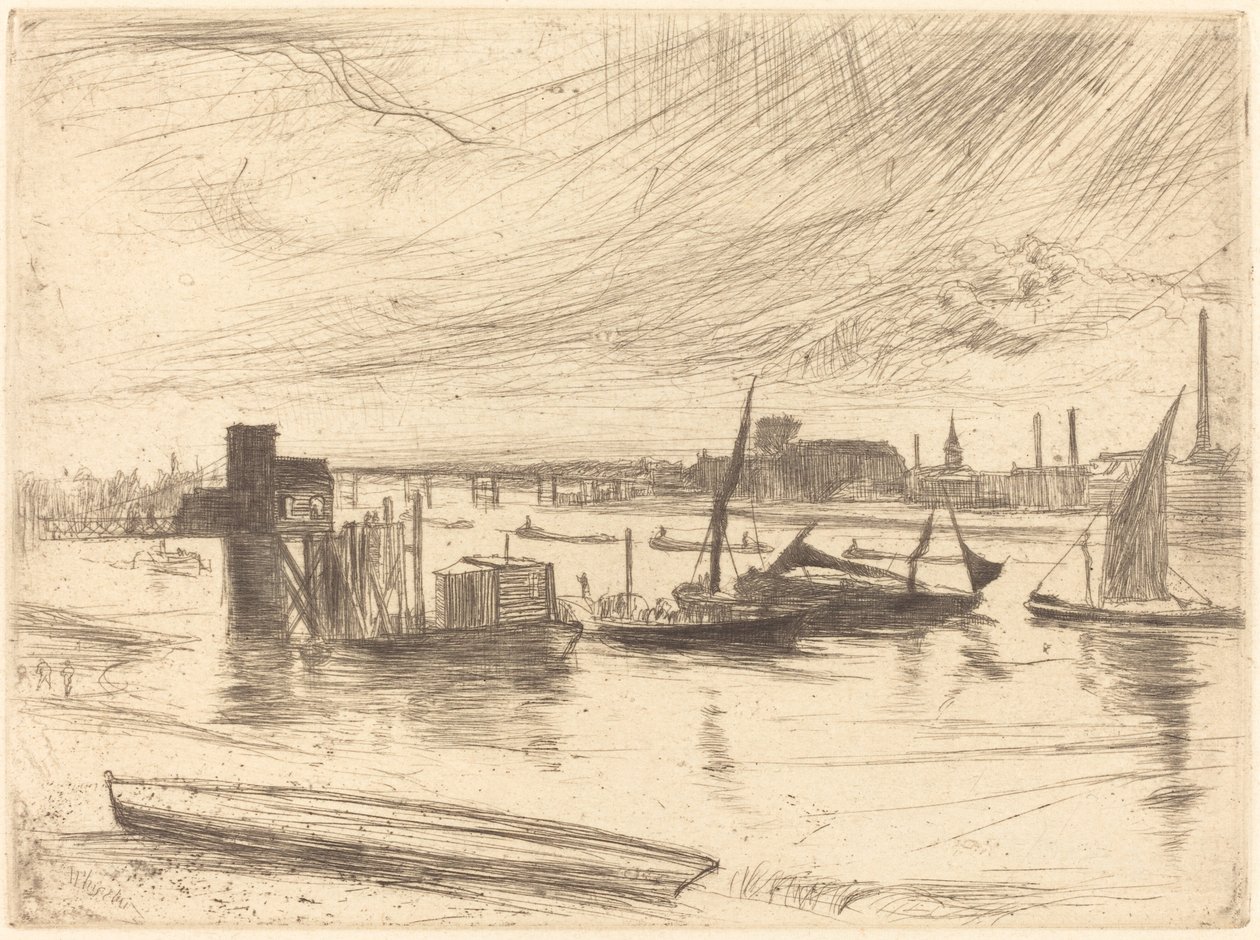 Vroege ochtend, Battersea door James Abbott McNeill Whistler