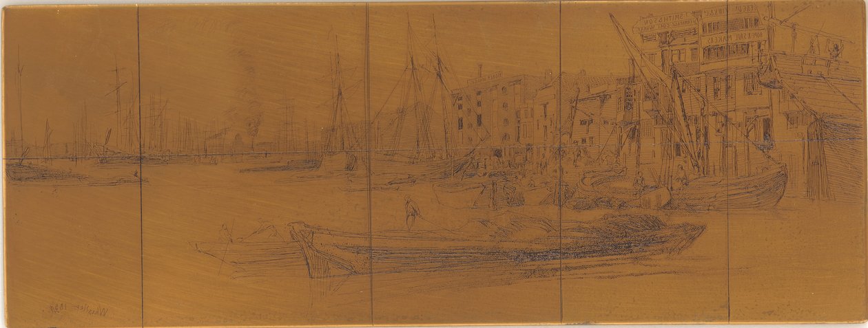 Etsplaat: Thames Magazijnen door James Abbott McNeill Whistler