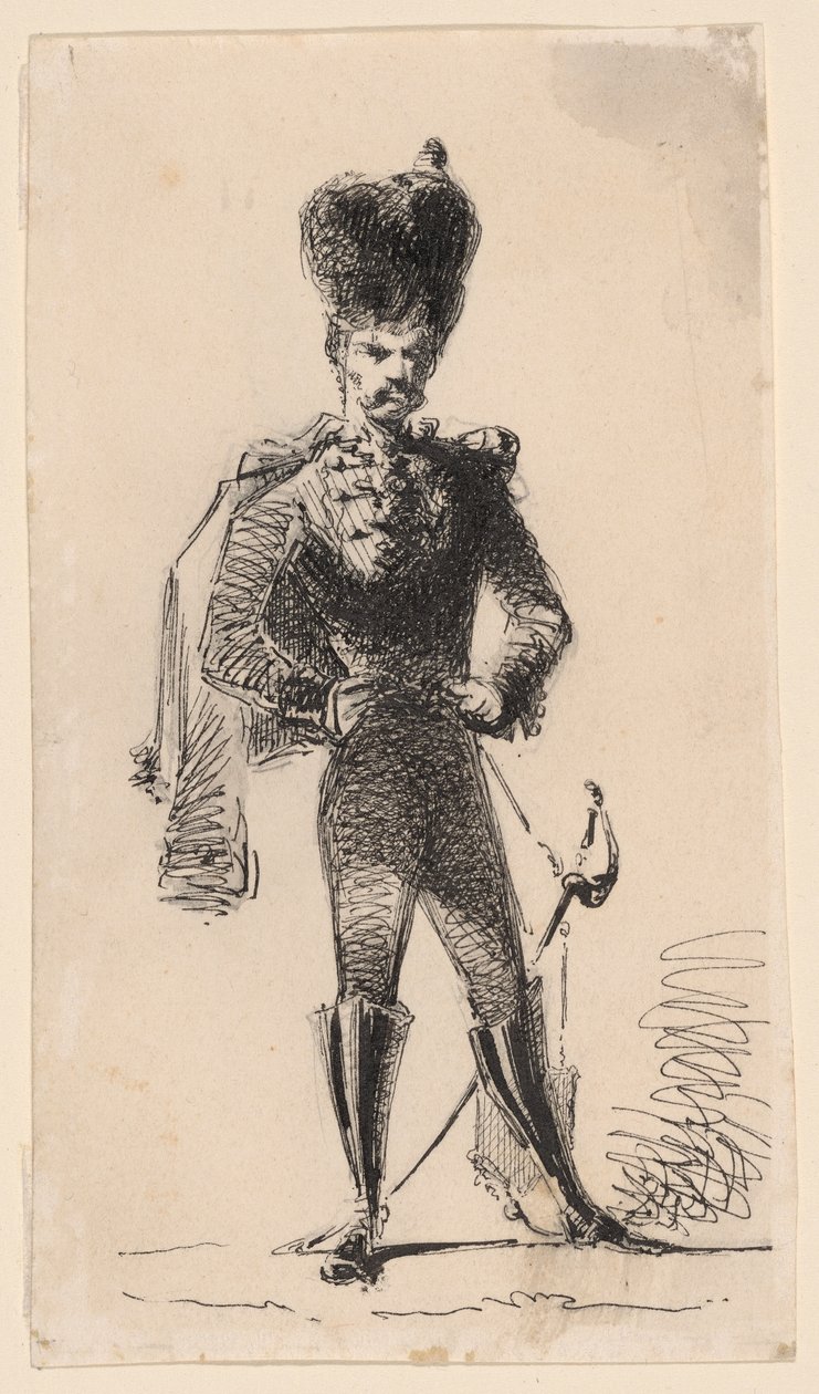 Huzaren (recto) Man met een Hoge Hoed en Verbonden Hoofd (verso) door James Abbott McNeill Whistler