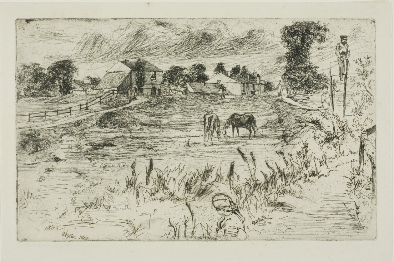 Landschap met paarden door James Abbott McNeill Whistler