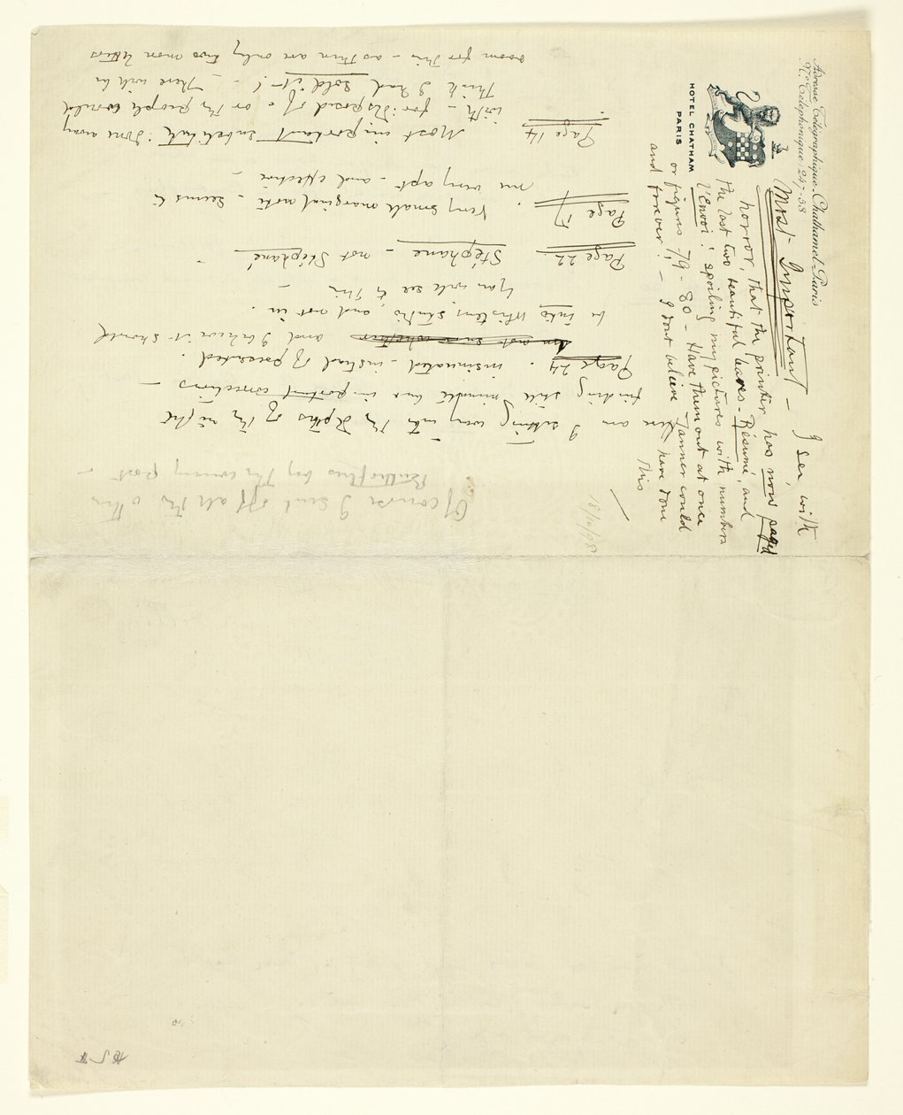 Brief aan William Heinemann met correcties voor Eden versus Whistler: De Baronet en de Vlinder. Een Valentijn met een Vonnis door James Abbott McNeill Whistler