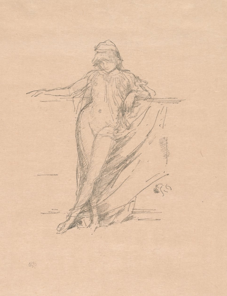 Kleine gedrapeerde figuur, leunend door James Abbott McNeill Whistler