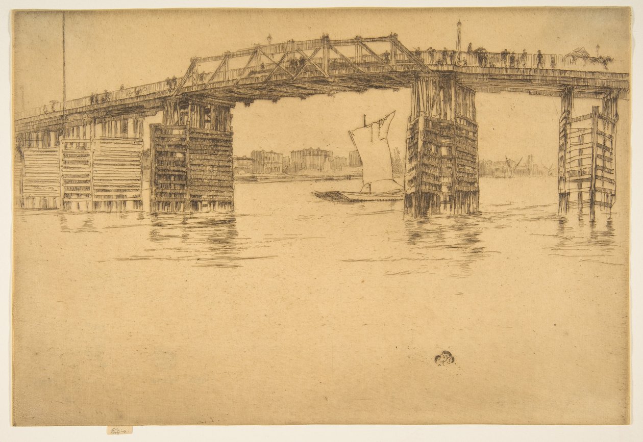 De oude Battersea Bridge door James McNeill Whistler