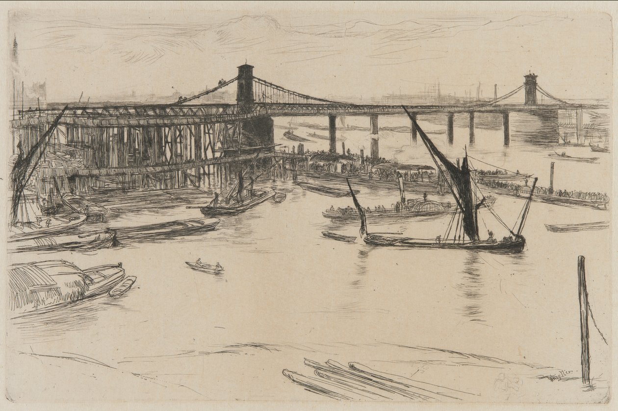 Oude Hungerfordbrug door James Abbott McNeill Whistler