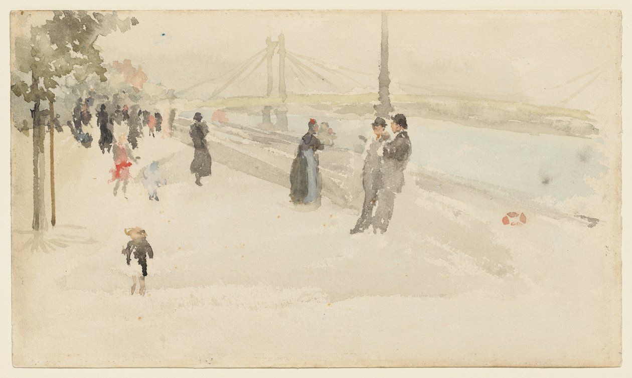 Roze en zilver - Chelsea, de kade door James McNeill Whistler