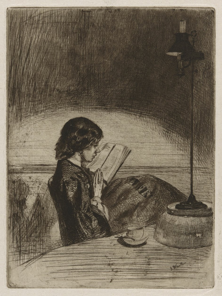 Lezen bij lamplicht door James Abbott McNeill Whistler