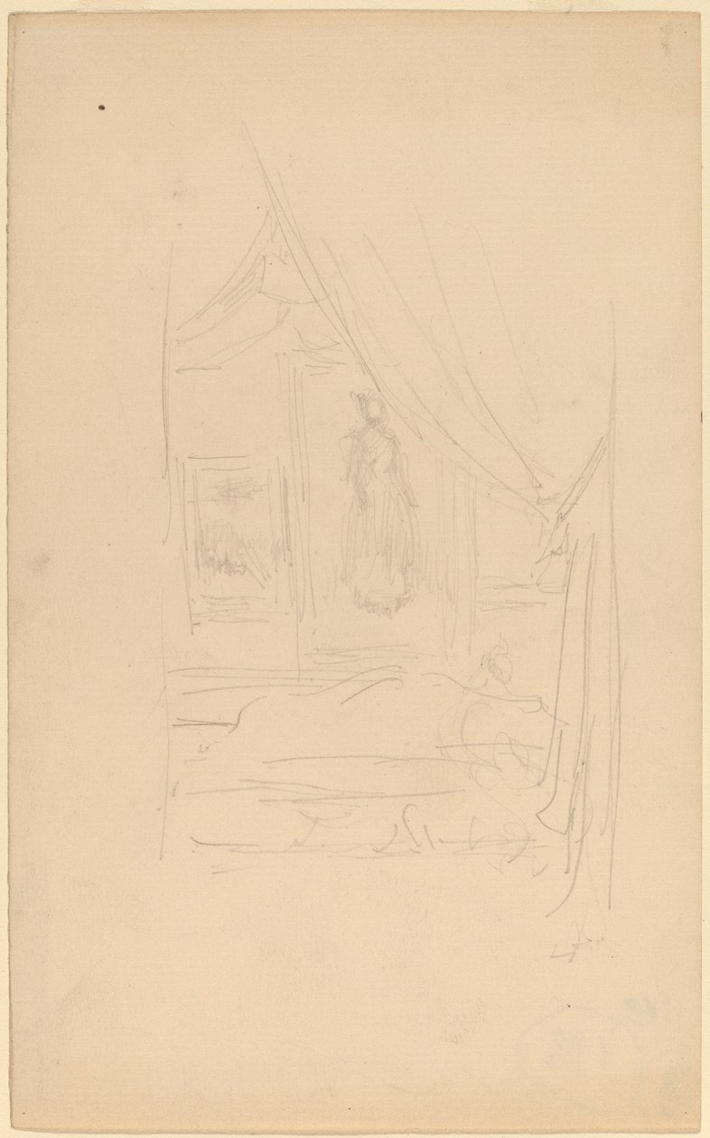 Schets van het portret van mevrouw Godwin toen het hing bij de Society of British Artists door James Abbott McNeill Whistler