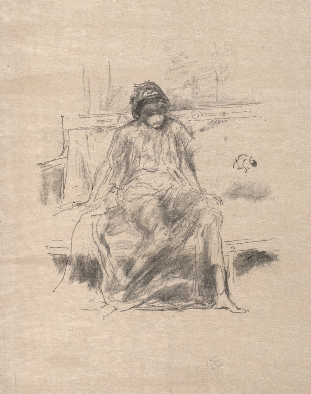 De gezette figuur met drapering door James McNeill Whistler