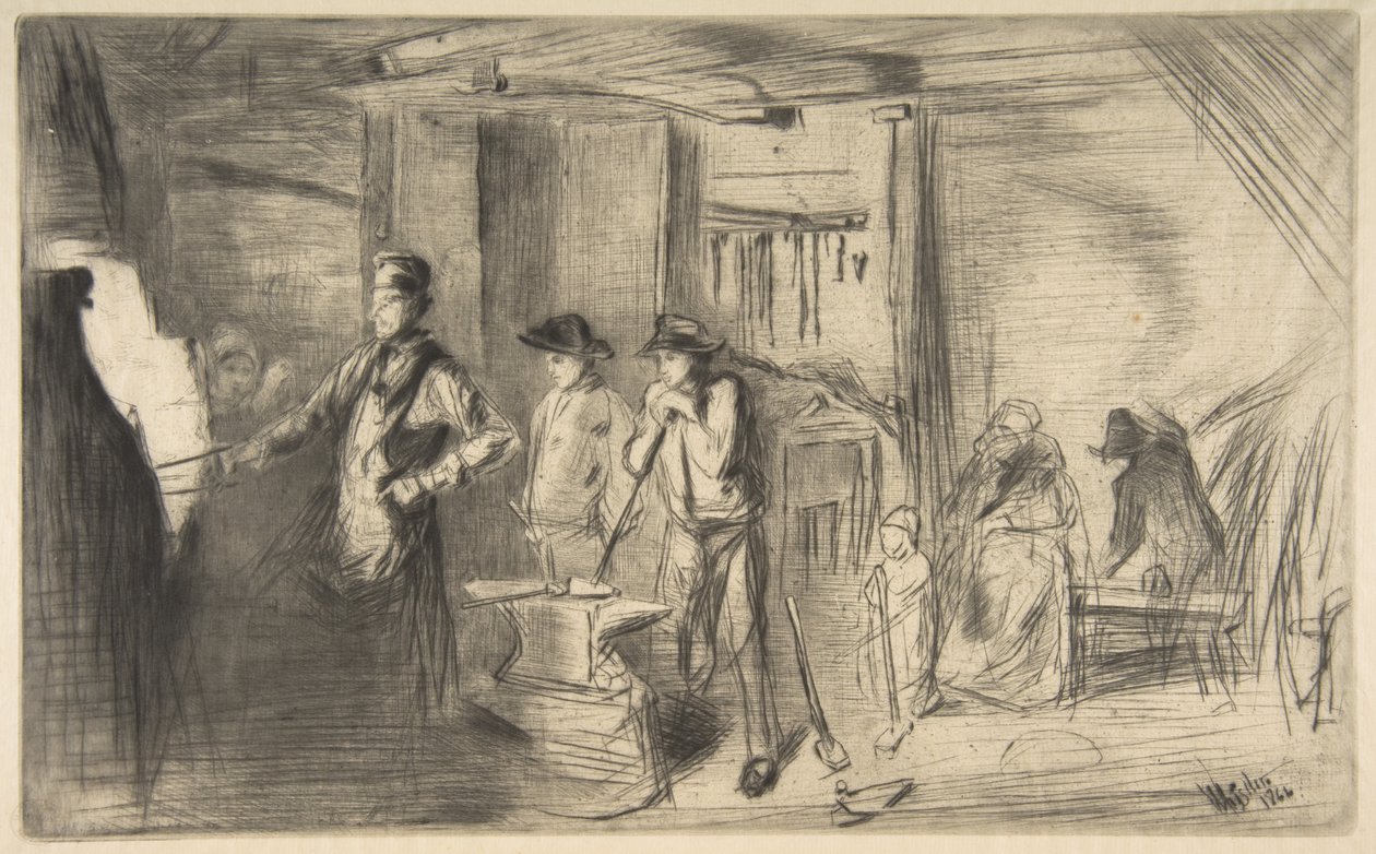 De smederij, uit „Een serie van zestien etsen met taferelen aan de Theems en andere onderwerpen“ door James McNeill Whistler
