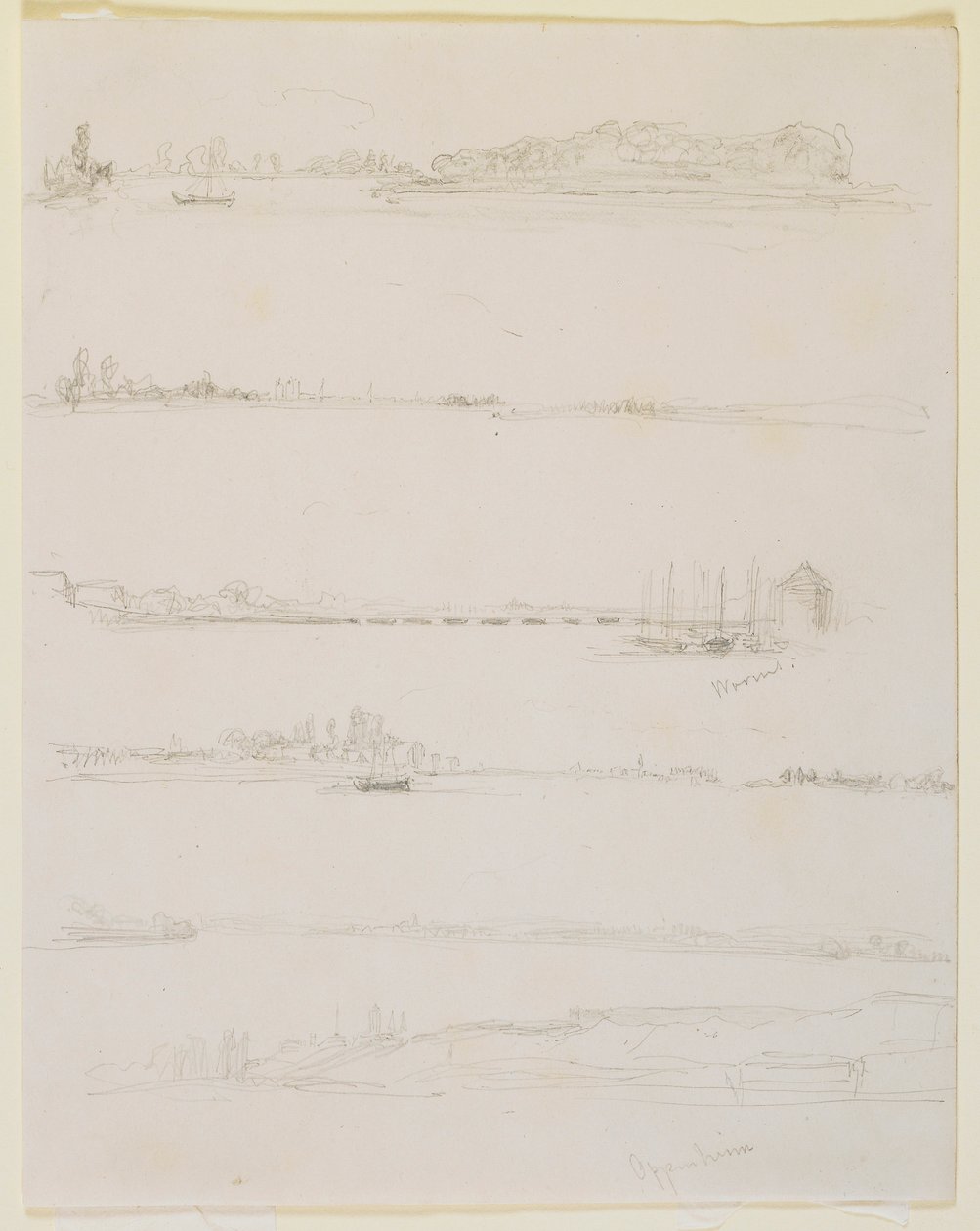 De Rijn, nabij Worms en Oppeheim door James Abbott McNeill Whistler