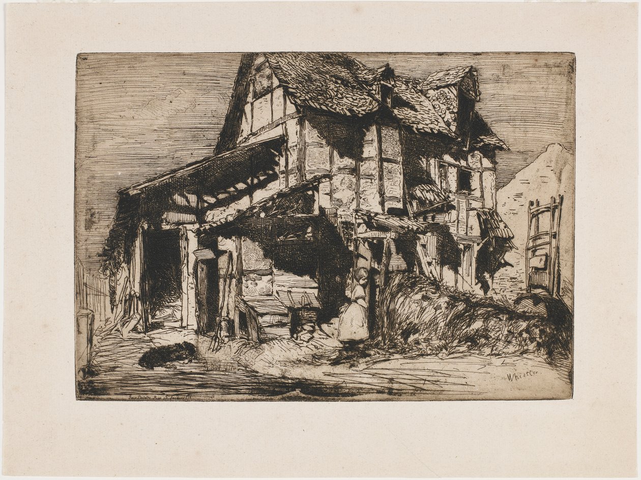 Het Onveilige Huurhuis. Een van de Twaalf Etsen uit de Natuur (De Franse Set) door James Abbott McNeill Whistler