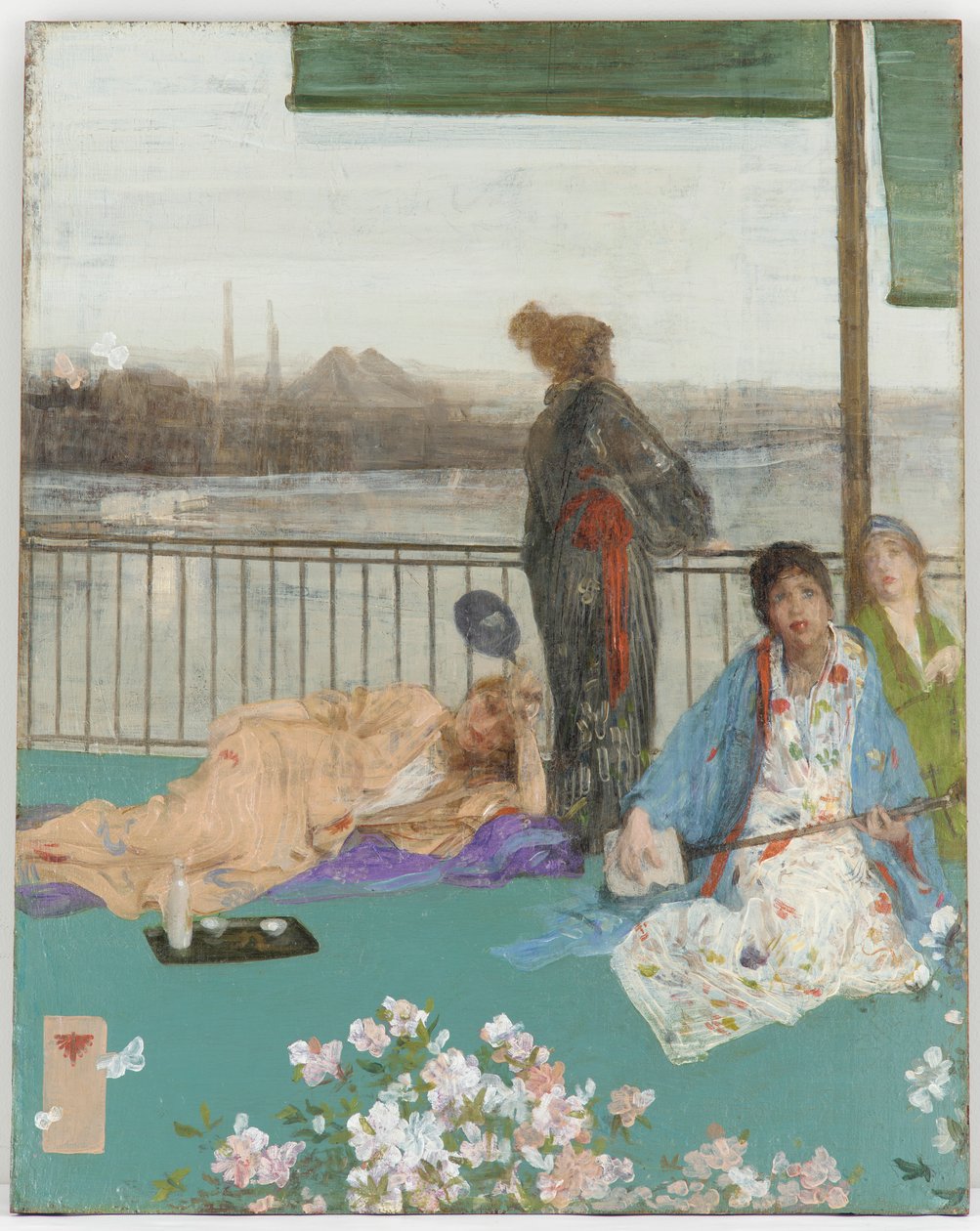 Variaties in vleeskleur en groen - Het balkon door James Abbott McNeill Whistler