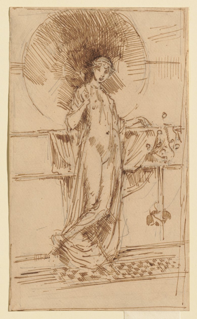 Vrouw met parasol (schets van „Harmonie in blauw en goud“) door James McNeill Whistler