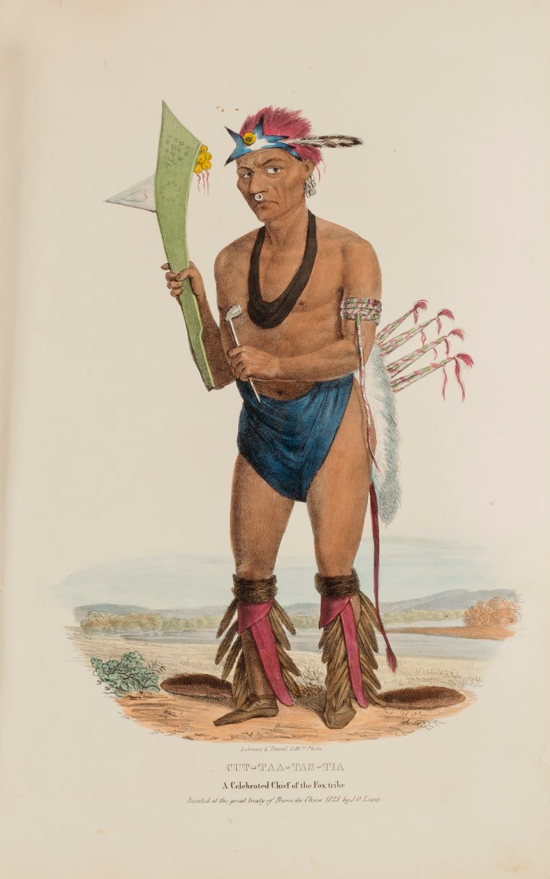 CUT-TAA-TAS-TIA; Een gevierd opperhoofd van de Fox stam, uit de Aboriginal Portfolio door James Otto Lewis