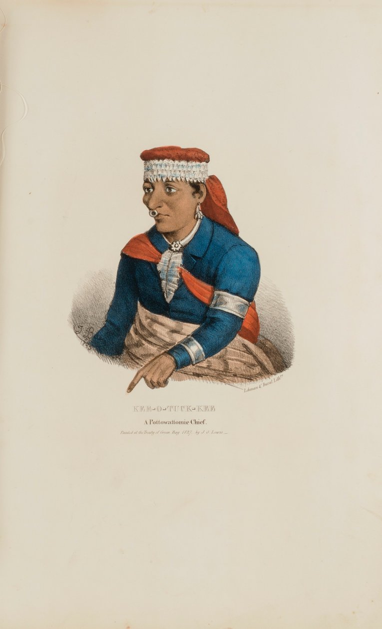 KEE-O-TUCK-KEE; Een Pottowattomie opperhoofd, uit de Aboriginal Portfolio door James Otto Lewis