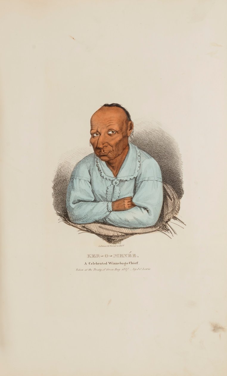 KER-O-MENEE; Een gevierd Winnebago opperhoofd, uit de Aboriginal Portfolio door James Otto Lewis