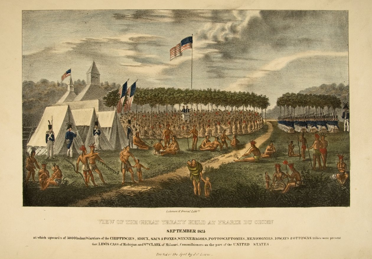Uitzicht op het Grote Verdrag gehouden in Prarie du Chien, september 1825 door James Otto Lewis