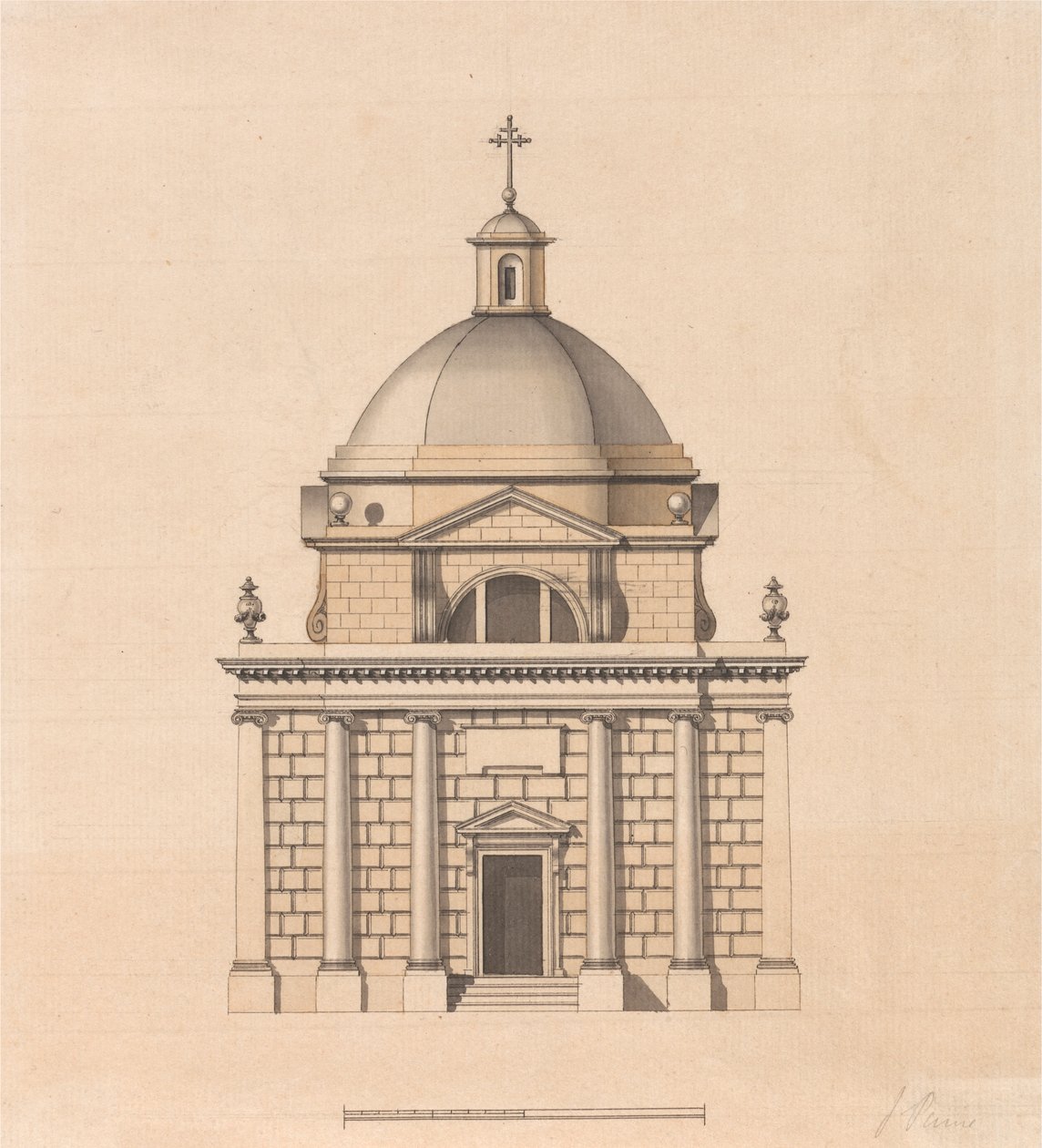 Ontwerp voor een Tempel op een Vierkant Plan en met een Koepel: Elevatie door James Paine