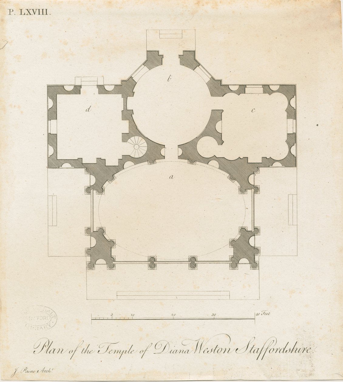 Weston-under-Lizard - De Tempel van Diana: gravure door James Paine